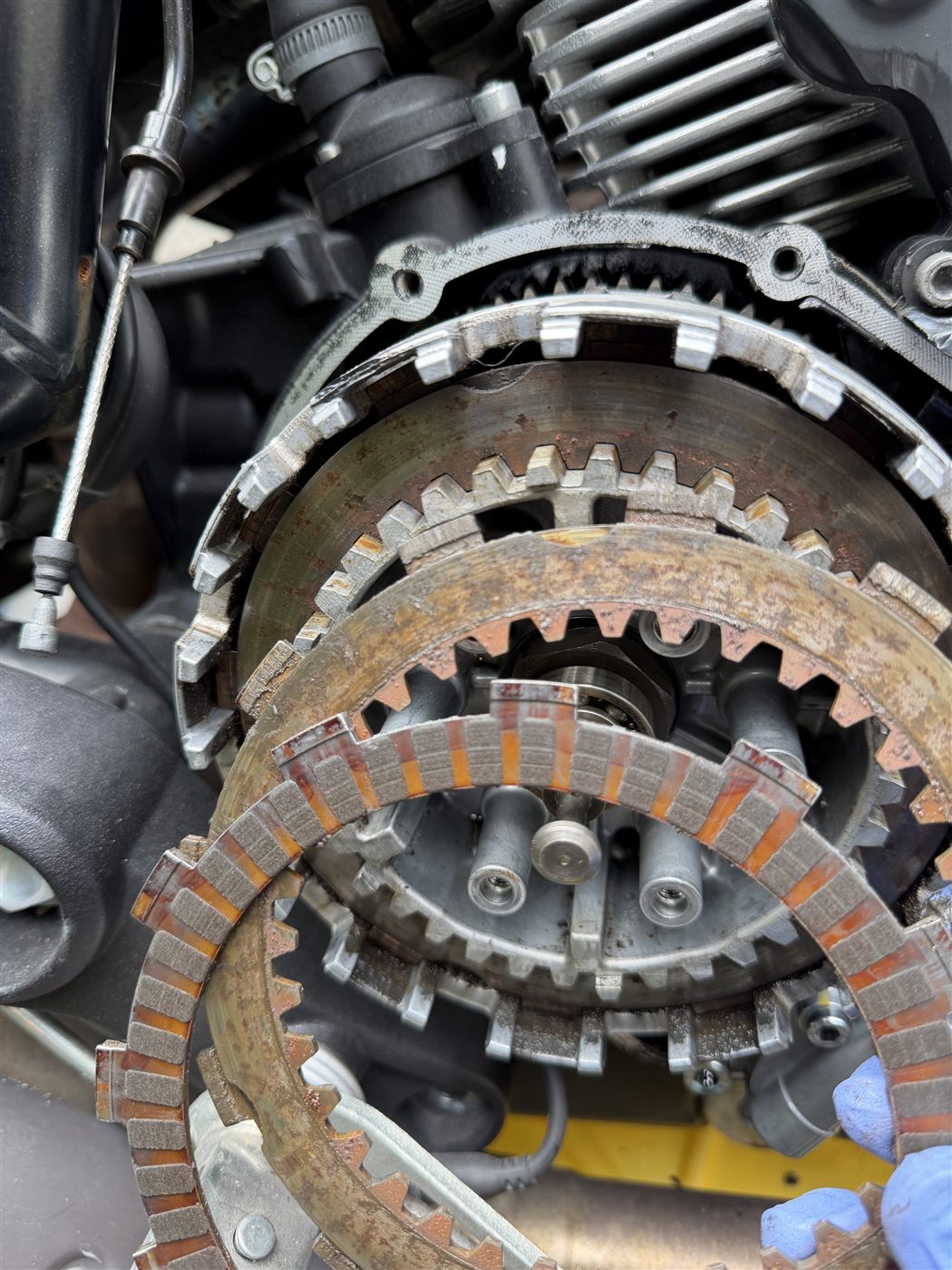 Ducati Scrambler clutch pack removed for inspection